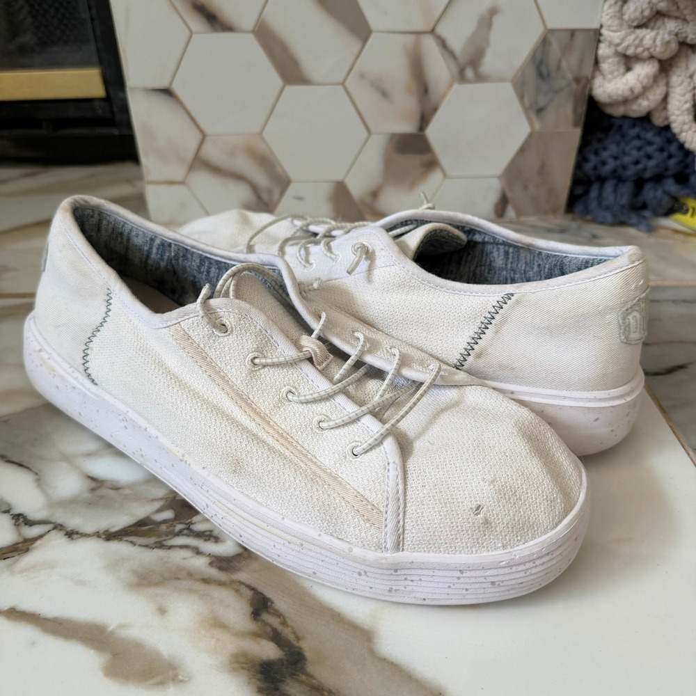 Hey Dude Cody Sport Mesh Mens White Canvas Slip On Casual Sneakers Speckled Sole